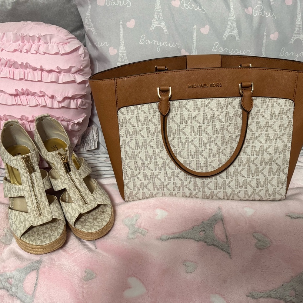 Michael Kors Tan and Cream Signature Tote and matching sandals